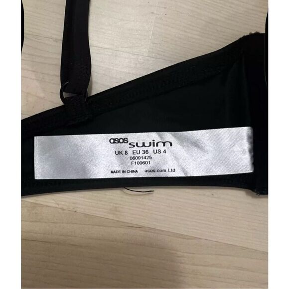 ASOS Swim Black Floral Lace Bikini Top Size 4 Ruffle Boned Swimwear Beach - Picture 9 of 12